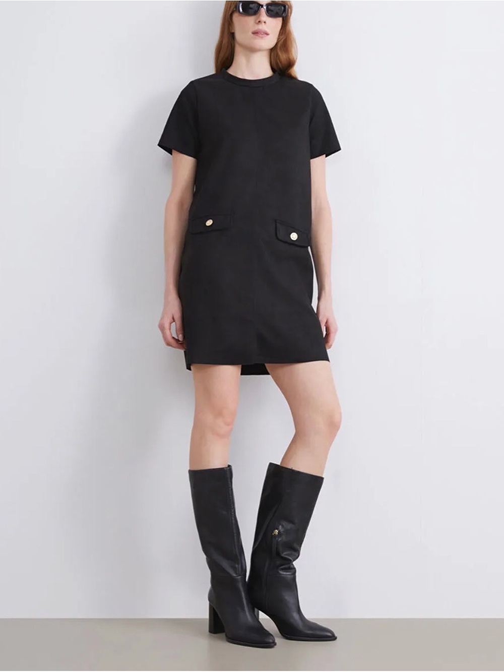 Zara Black Suede Midi Dress - M